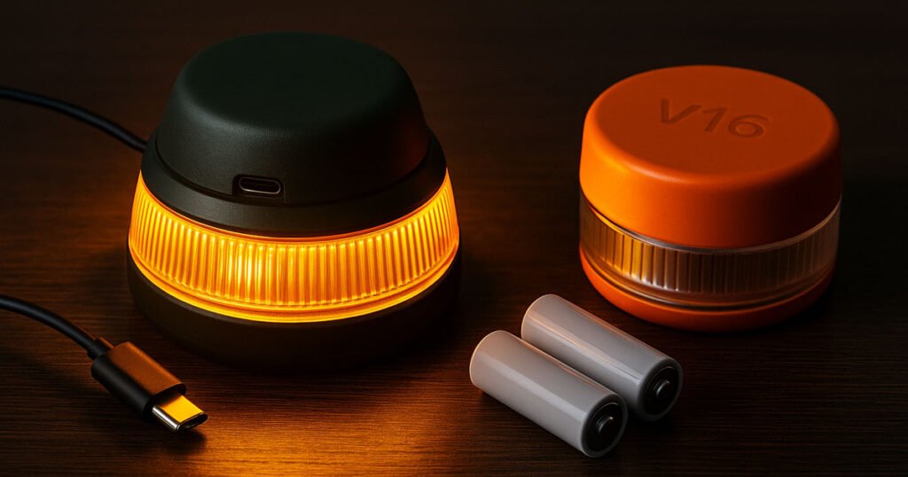 Balizas V16 con batería recargable vs pila