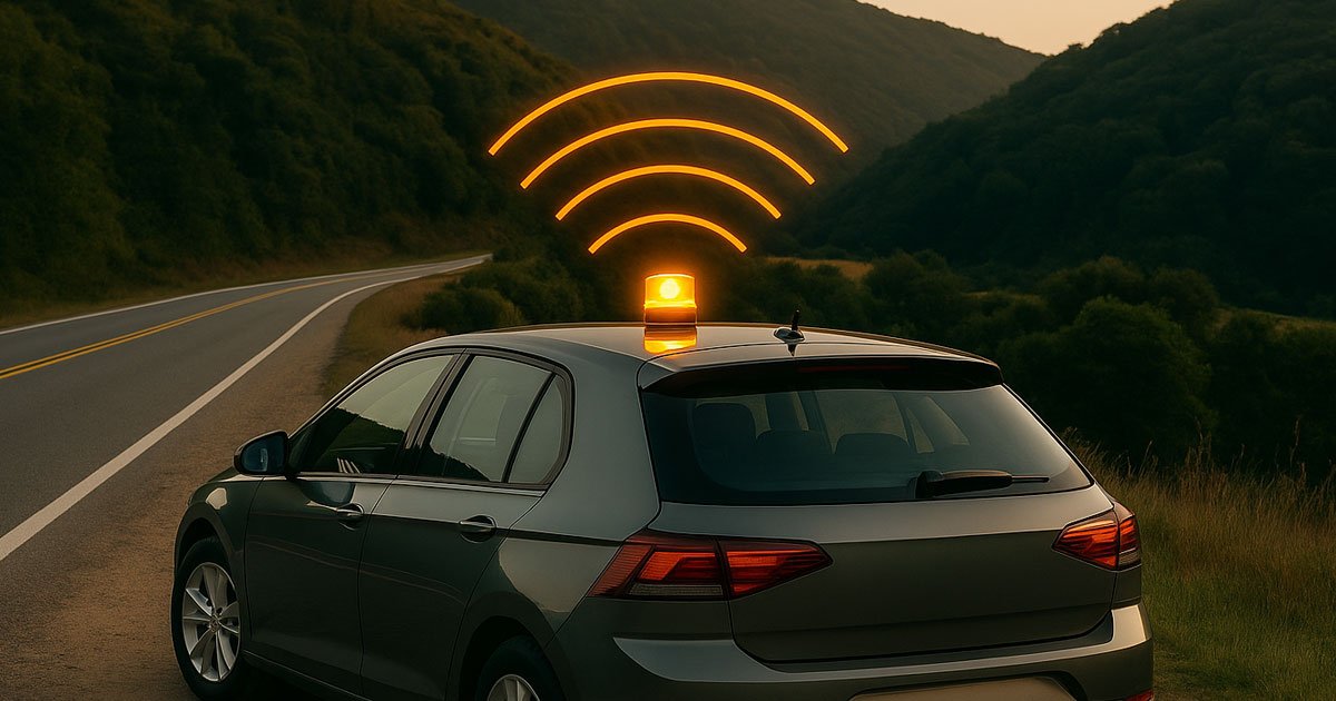 Baliza con geolocalización en un coche en el arcén